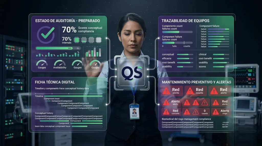 Auditoría de habilitación con dashboard de trazabilidad, ficha técnica digital y alertas de mantenimiento de equipos biomédicos