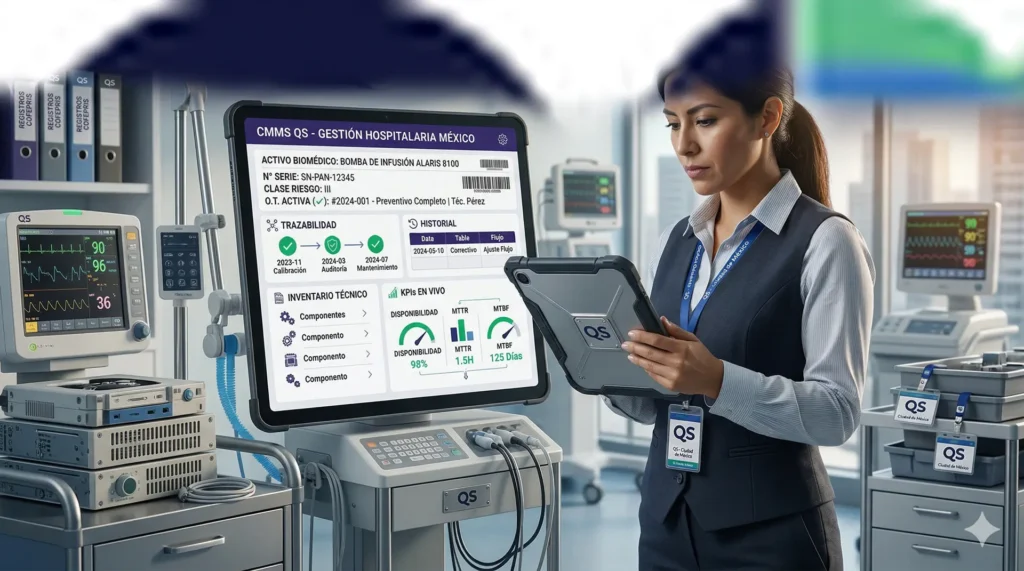 CMMS software de mantenimiento para equipos biomédicos con trazabilidad, historial técnico y KPIs en hospital